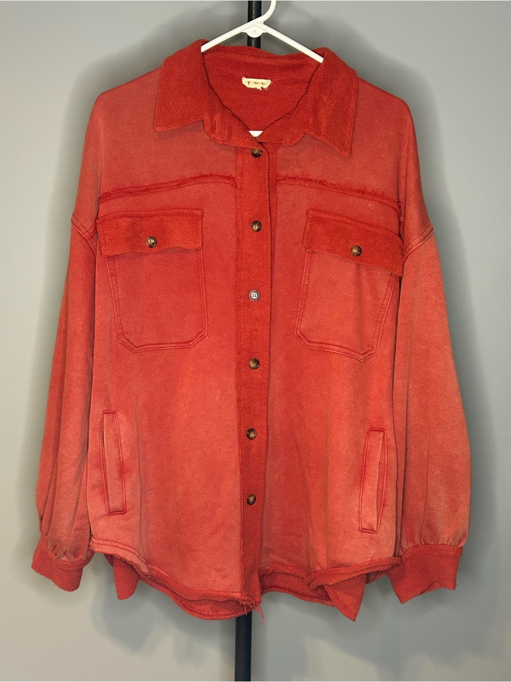 POL Favorite French Terry Oversized Shirt Jacket Terracotta Size Small